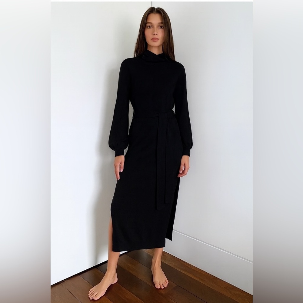 The Group by Babaton Long Sleeve Black Wool Ono Dress